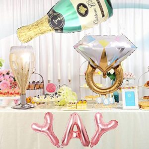 Bachelorette Party Decorations Balloons - Bridal Shower Decorations | YAY Party Banner Balloon | Champagne Bottle Goblet Balloons | Ring Foil | Engagement Party Decoration - Bachelorette Favor