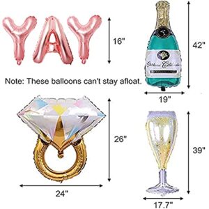 Bachelorette Party Decorations Balloons - Bridal Shower Decorations | YAY Party Banner Balloon | Champagne Bottle Goblet Balloons | Ring Foil | Engagement Party Decoration - Bachelorette Favor