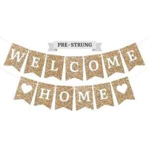 pre-strung welcome home banner – no diy – gold glitter welcome home banner – pre-strung on 6 ft strand – housewarming, homecoming, & military return party decorations & decor. did we mention no diy?