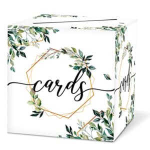 Greenery Theme Card Box – 8”*8”*8” Gift Or Money Box Holder for Wedding,Baby or Bridal Shower,Birthday, Graduation,Engagement, Party Favor, Decorations, 1 Set(hezi-B015)