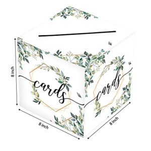 Greenery Theme Card Box – 8”*8”*8” Gift Or Money Box Holder for Wedding,Baby or Bridal Shower,Birthday, Graduation,Engagement, Party Favor, Decorations, 1 Set(hezi-B015)