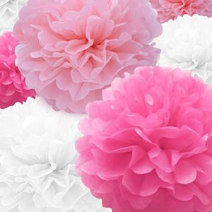 Tissue Paper Pompoms Paper Flower 22 Pcs Pink,Rose Red,White Paper Flower Ball for Birthday Bachelorette Wedding Baby Shower Bridal Shower Party Decoration