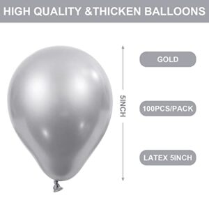100 Pieces 5 Inch Metallic Gold Balloons Decorative Latex Balloons for Birthday Wedding Engagement Festival Party Decorations (Silver)
