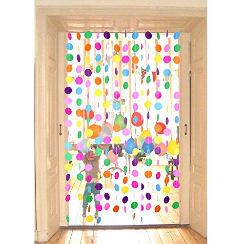 RUBFAC 5pcs Colorful Paper Garland Circle Dots Party Hanging Rainbow Decorations for Birthday Wedding Baby Shower Classroom Candyland Streamers Party Supplies (66ft)