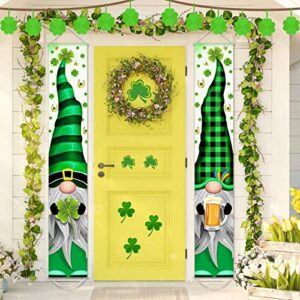 2 pieces st. patrick’s day banner decorations green irish gnome welcome banners irish shamrock gnomes porch signs for st. patrick’s day party home decorations party supplies (gnome)