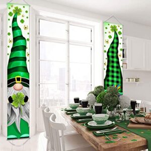 2 Pieces St. Patrick's Day Banner Decorations Green Irish Gnome Welcome Banners Irish Shamrock Gnomes Porch Signs for St. Patrick's Day Party Home Decorations Party Supplies (Gnome)