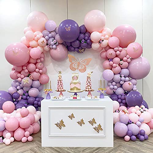 180pcs Pastel Pink Purple Balloon Garland Arch Kit Butterfly Stickers Baby Shower Decorations for Girl Birthday Party Bridal Shower Bachelorette Engagement Party Decorations by QIFU