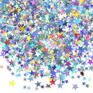 hestya 60 g star confetti glitter star table confetti metallic foil stars for party wedding festival decorations (holographic silver, 10mm and 6mm)