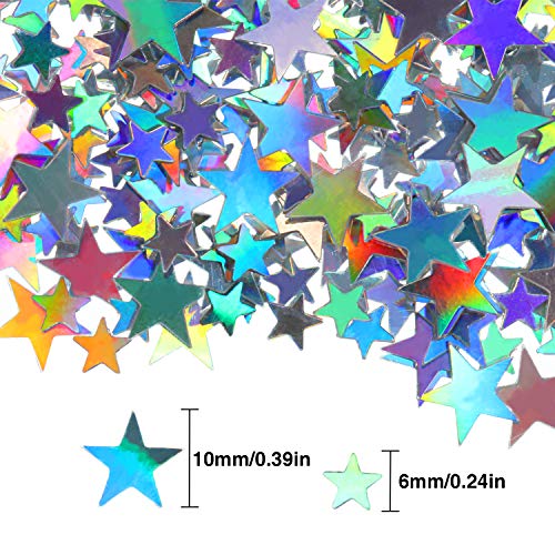 HESTYA 60 g Star Confetti Glitter Star Table Confetti Metallic Foil Stars for Party Wedding Festival Decorations (Holographic Silver, 10mm and 6mm)