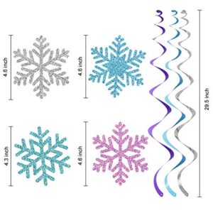 20Pcs Winter Snowflake Hanging Swirls Decorations, Winter Hanging Ceiling Streamers Purple Blue White Snowflakes Garland for Winter Wonderland New Year Baby Shower Winter Birthday Party Decorations