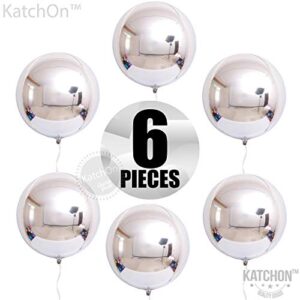 KatchOn, 22 Inch Metallic Silver Balloons - Pack of 6 | Giant, 4D Round 360 Degree Silver Balloons for Birthday Decorations | Silver Mylar Balloons, Bachelorette Party | Graduation Decorations 2023