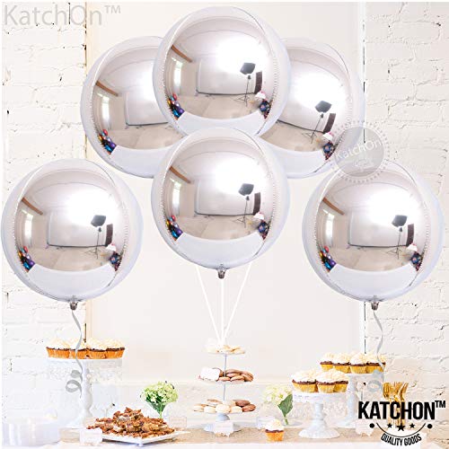 KatchOn, 22 Inch Metallic Silver Balloons - Pack of 6 | Giant, 4D Round 360 Degree Silver Balloons for Birthday Decorations | Silver Mylar Balloons, Bachelorette Party | Graduation Decorations 2023
