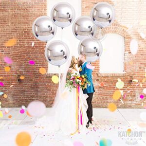 KatchOn, 22 Inch Metallic Silver Balloons - Pack of 6 | Giant, 4D Round 360 Degree Silver Balloons for Birthday Decorations | Silver Mylar Balloons, Bachelorette Party | Graduation Decorations 2023