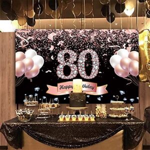 Trgowaul 80th Birthday Decorations for Women Rose Gold Birthday Backdrop Banner 5.9 X 3.6 Fts Happy Birthday Party Suppiles Photography Supplies Background Happy 80th Birthday Decoration