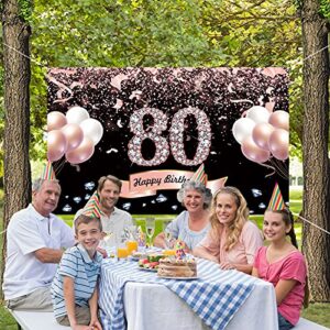 Trgowaul 80th Birthday Decorations for Women Rose Gold Birthday Backdrop Banner 5.9 X 3.6 Fts Happy Birthday Party Suppiles Photography Supplies Background Happy 80th Birthday Decoration