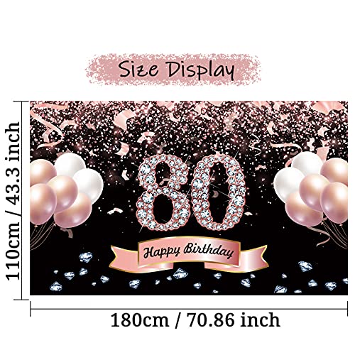 Trgowaul 80th Birthday Decorations for Women Rose Gold Birthday Backdrop Banner 5.9 X 3.6 Fts Happy Birthday Party Suppiles Photography Supplies Background Happy 80th Birthday Decoration