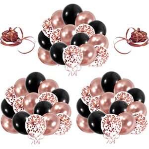 chrome metallic rose gold and black confetti balloons 55 pcs 12 inch thick latex balloons for rose gold black baby bridal shower,women girls rose gold and black birthday party decorations graduation party supplies