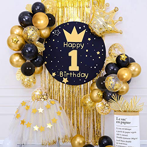 Kalyerparty Black and Gold Balloons-50pcs 12 inch Gold Confetti Balloons - Black Latex Balloons for Birthday Wedding Baby Shower Celebration Graduation Party Balloons