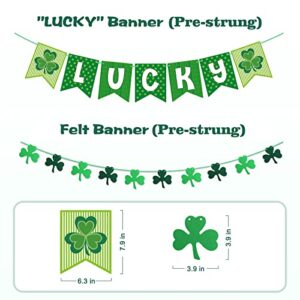 St Patricks Day Decorations, St Patricks day decor Set with 1 Lucky Banner, 1 Felt Shamrock Garland, 14 Swirl Strings, 4 Glitter Shamrock Strings, 6 Tissue Pom Poms, 2 Paper Fans for Party Supplies