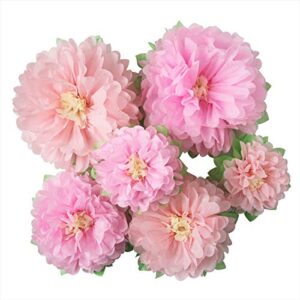 Mybbshower Pinks Flowers Decoration (11''-7'' Assorted) 6 pcs Artificial Tissue Paper Peony Nursery Wall Bridal Shower Centerpiece Baby Girl Birthday Tea Party