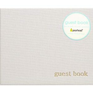 Pearhead Baby Shower Guest Book, Gender Neutral, Classic Neutral Guest Book for Weddings and Events, 100 Blank Pages, Ivory Linen with Gold Print