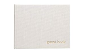 pearhead baby shower guest book, gender neutral, classic neutral guest book for weddings and events, 100 blank pages, ivory linen with gold print