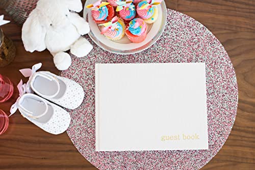 Pearhead Baby Shower Guest Book, Gender Neutral, Classic Neutral Guest Book for Weddings and Events, 100 Blank Pages, Ivory Linen with Gold Print