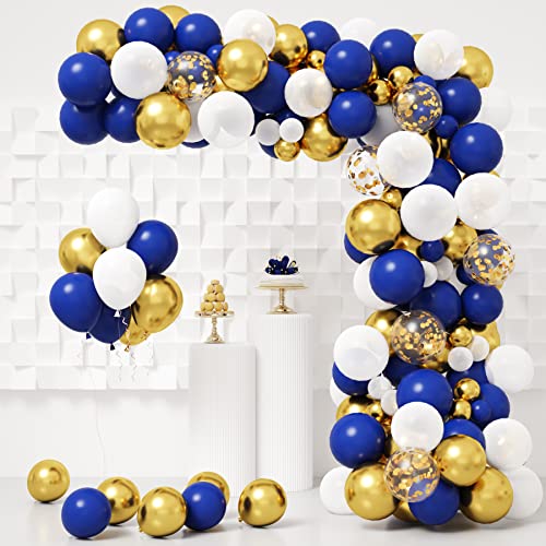 RUBFAC Navy Blue Gold Balloon Garland Arch Kit 146pcs Royal Blue Gold White Balloons for Graduation Birthday Party Baby Shower Decoration