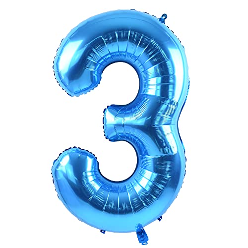 40 Inch Blue Large Numbers Balloon 0-9(Zero-Nine) Birthday Party Decorations,Foil Mylar Big Number Balloon Digital 3 for Birthday Party,Wedding, Bridal Shower Engagement Photo Shoot, Anniversary