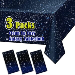 Vusnud 3 Packs - Space Tablecloth, Galaxy Themed Plastic Table Cover, Disposable Plastic Star Party Table Cover, 54’’ x 108’’, Fit for 8 Ft Table, for Birthday Home Decoration