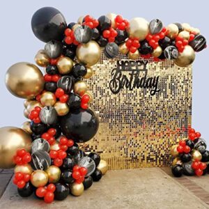 red black gold balloon garland arch kit, 149pcs chrome metallic gold marble agate black balloons for men women kids birthday party decorations baby & bridal shower wedding graduation party supplies
