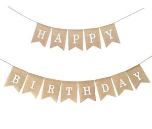shimmer anna shine burlap happy birthday banner for birthday party decorations (white print)