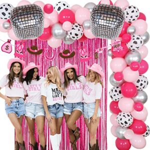 Western Cowgirl Party Decorations YEEHAW Bachelorette Balloon Garland Kit Nashville Bachelorette Party Supplies Disco Cowgirl Banner Rose Red Tinsel Disco Balloon for Women