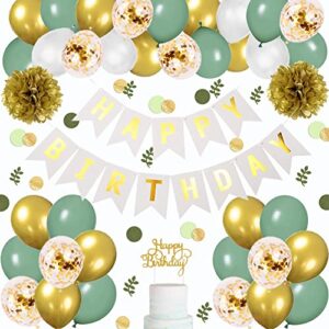 sage green party decorations white happy birthday banner sage green and gold balloons olive green confetti dots scatter table decoration for girls women birthday baby shower party supplies