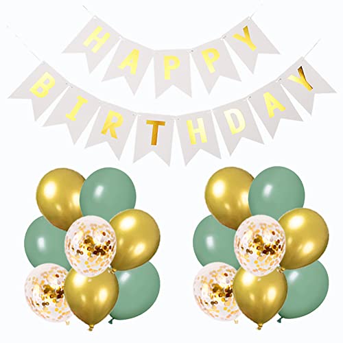 Sage Green Party Decorations White Happy Birthday Banner Sage Green and Gold Balloons Olive Green Confetti Dots Scatter Table Decoration for Girls Women Birthday Baby Shower Party Supplies