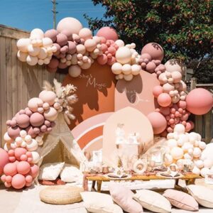 dusty rose pink balloon arch kit nude blush gold double stuffed balloon garland 121 latex pastel neutral balloons for gender reveal, baby shower bridal engagement, boho wedding baptism party