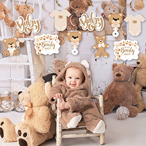 20Pcs Neutral Cream Bear Baby Shower Party Hanging Swirls, Nude Teddy Bear Foil Ceiling Swirls Decor, Boho Brown Bear Kids Birthday Gender Reveal Wedding Bridal Shower Grad Anniversary Party Supplies