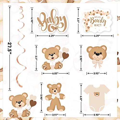 20Pcs Neutral Cream Bear Baby Shower Party Hanging Swirls, Nude Teddy Bear Foil Ceiling Swirls Decor, Boho Brown Bear Kids Birthday Gender Reveal Wedding Bridal Shower Grad Anniversary Party Supplies