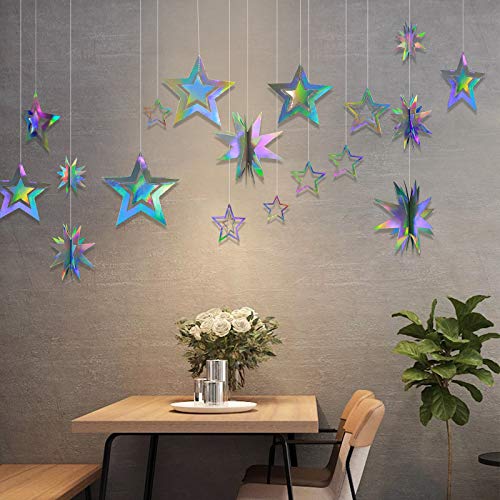 Star Party Decoration Iridescent Party Supplies Holographic Twinkle Little Stars Garlands Hanging Euphoria Party Decorations Backdrop Birthday Bachelorette Ramadan EID Graduation Prom Disco Party