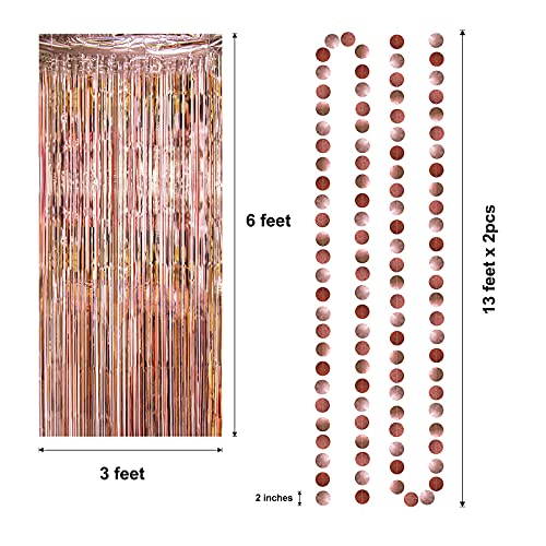 Rose Gold Party Decoration Foil Tinsel Fringe Curtain backdrop with Hanging Circle Garland for Birthday Party Wedding Engagement Background Bridal Baby Shower Birthday Sweet 16 Party Supplies