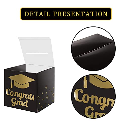 Graduation Card Box Holder, Congrats Grad Foldable Cardboard Decorations Box for Graduation Party Decoration and Grad Parties (Black)