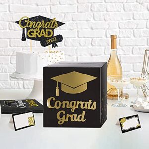 Graduation Card Box Holder, Congrats Grad Foldable Cardboard Decorations Box for Graduation Party Decoration and Grad Parties (Black)