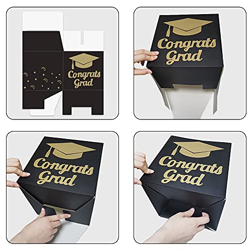 Graduation Card Box Holder, Congrats Grad Foldable Cardboard Decorations Box for Graduation Party Decoration and Grad Parties (Black)