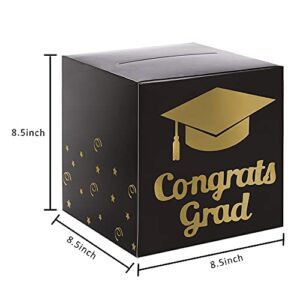 Graduation Card Box Holder, Congrats Grad Foldable Cardboard Decorations Box for Graduation Party Decoration and Grad Parties (Black)