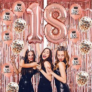 18th birthday decorations for girls - (76pack) rose gold party Banner, Pennant, Hanging Swirl, birthday Balloons, Foil Backdrops, cupcake Topper, plates, Photo Props,Sash,happy 18th Birthday gifts