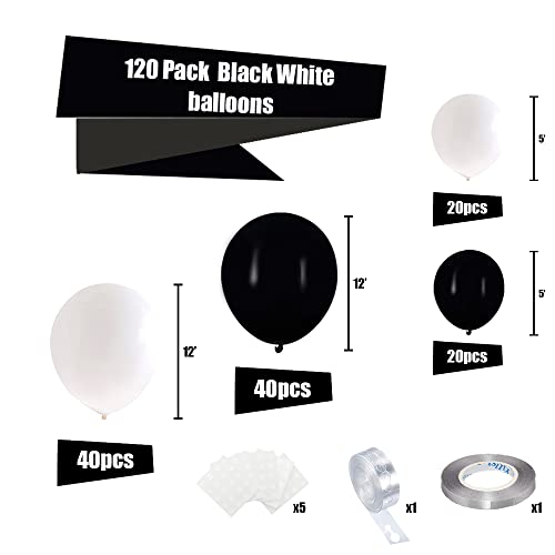 FHEKFNG White Black Balloon Garland Arch Kit,120 Pack Matte Latex Black White Balloons for Baby Shower Birthday Wedding Graduation Party Decorations Supplies