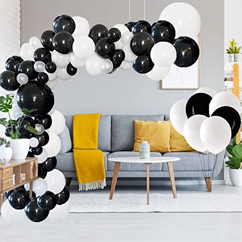 FHEKFNG White Black Balloon Garland Arch Kit,120 Pack Matte Latex Black White Balloons for Baby Shower Birthday Wedding Graduation Party Decorations Supplies