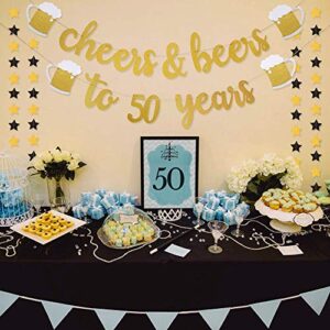 50th Birthday Decorations for Men/Women - 50th Birthday Gifts - Cheers & Beers to 50 Years Gold Glitter Banner - 50th Anniversary Decorations for Party, 50th Wedding Party Supplies for Couple