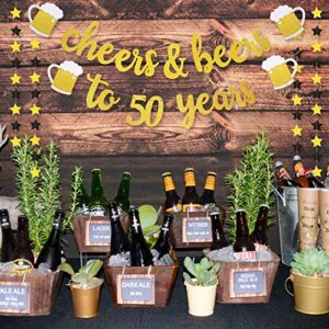 50th Birthday Decorations for Men/Women - 50th Birthday Gifts - Cheers & Beers to 50 Years Gold Glitter Banner - 50th Anniversary Decorations for Party, 50th Wedding Party Supplies for Couple