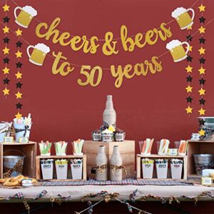 50th Birthday Decorations for Men/Women - 50th Birthday Gifts - Cheers & Beers to 50 Years Gold Glitter Banner - 50th Anniversary Decorations for Party, 50th Wedding Party Supplies for Couple